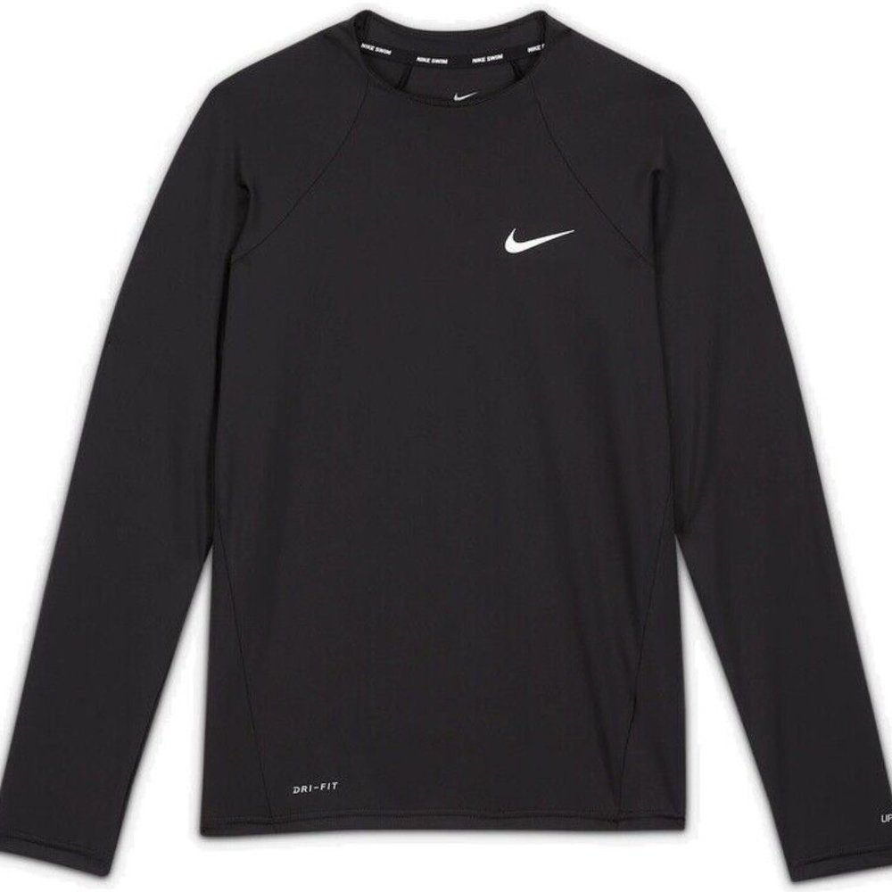 Nike Swim Men's Essential Long Sleeve Hydro Rash Guard Medium Black NWT